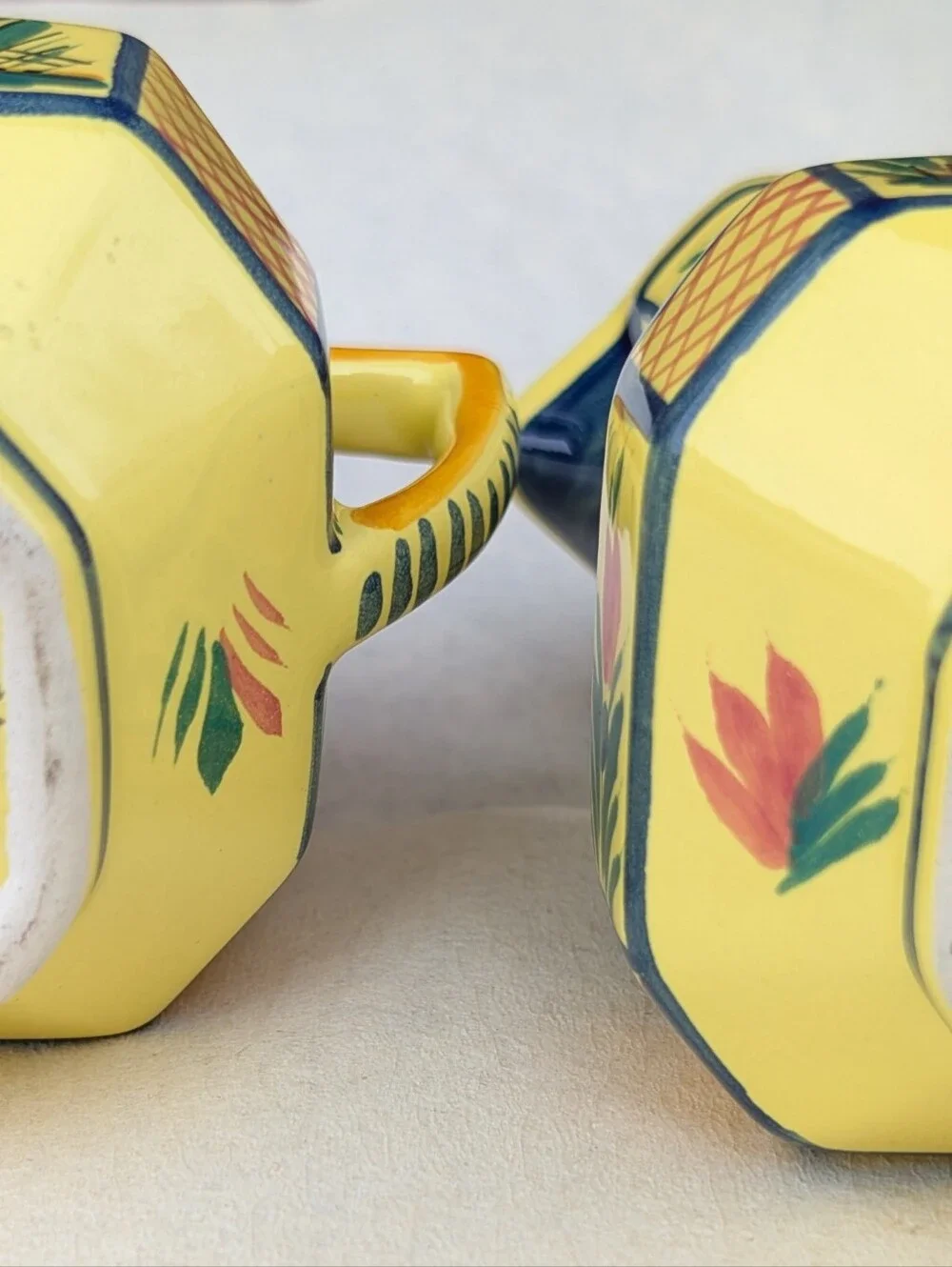 VTG HB Quimper Hand-Painted Yellow Ceramic Sugar and Creamer Set NICE CONDITION